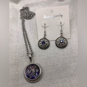 Purple Snap Button Charm Necklace & Earring Set